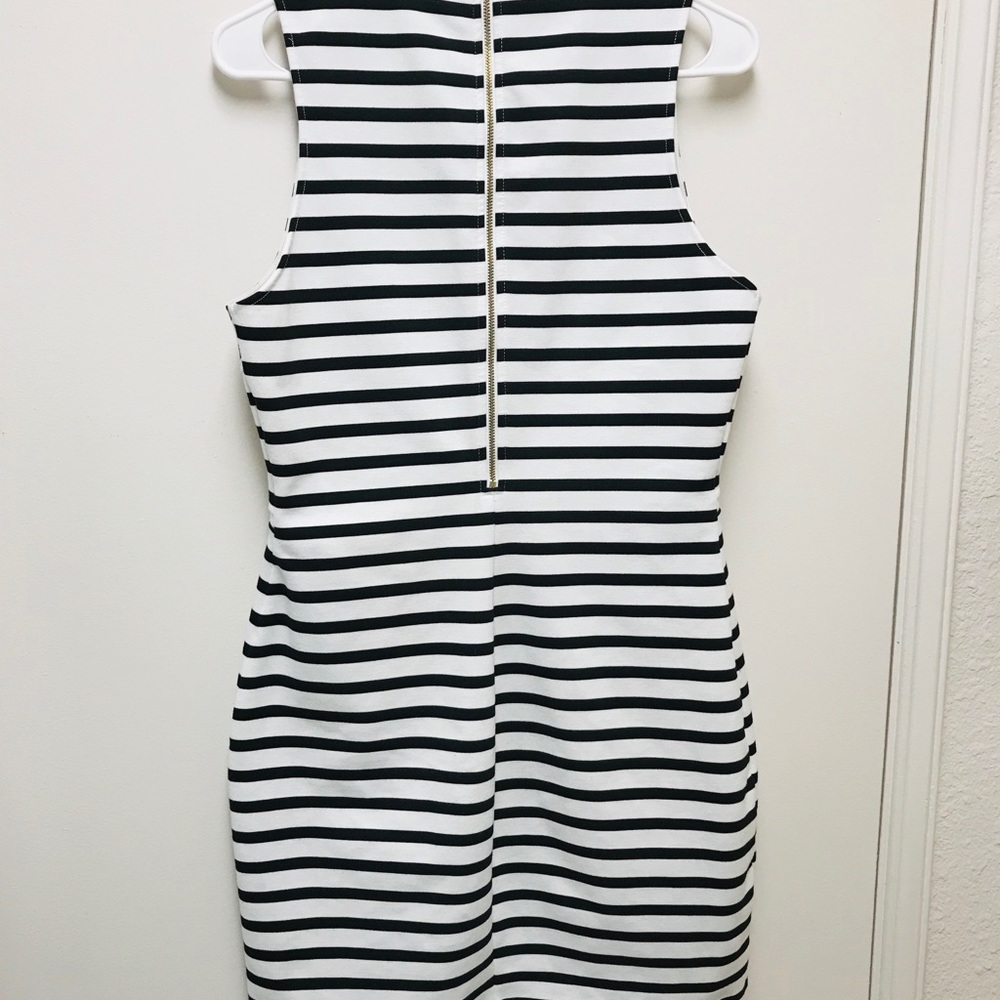 Express Womens Bodycon Black & White Dress Size 12 Stripes Midriff cut out - Picture 5 of 7